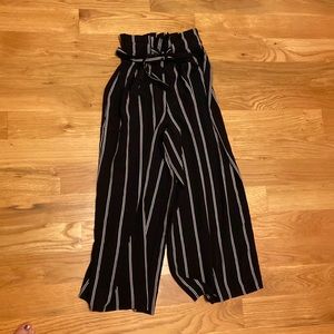 Striped trousers, stripes, wide leg, elastic waist, with decorative bow in front